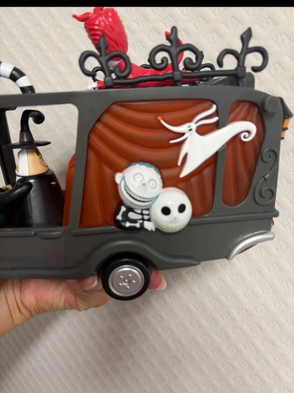 Disney Gray Hearse Toy with Purple Witch and Teal Hair Accents